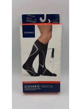 Sigvaris 412 Unisex Knee High Traverse Compression Socks 20-30 mmHg Black White
